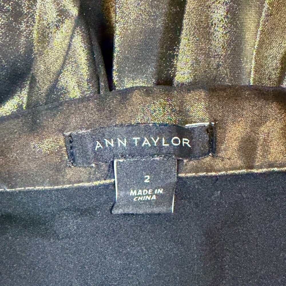 Ann Taylor Pleated Metallic A-Line Skirt - Picture 3 of 6